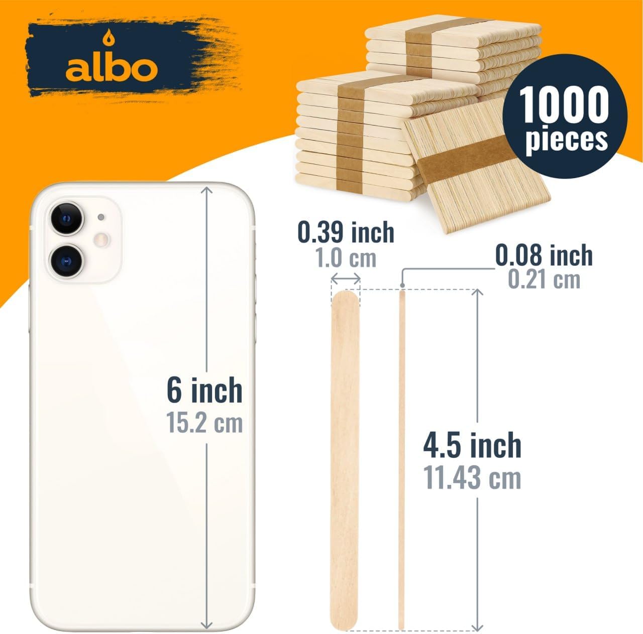 ALBO Birch 4.5" Popsicle Sticks for Crafts, Food and DIY Projects, 1000 pieces