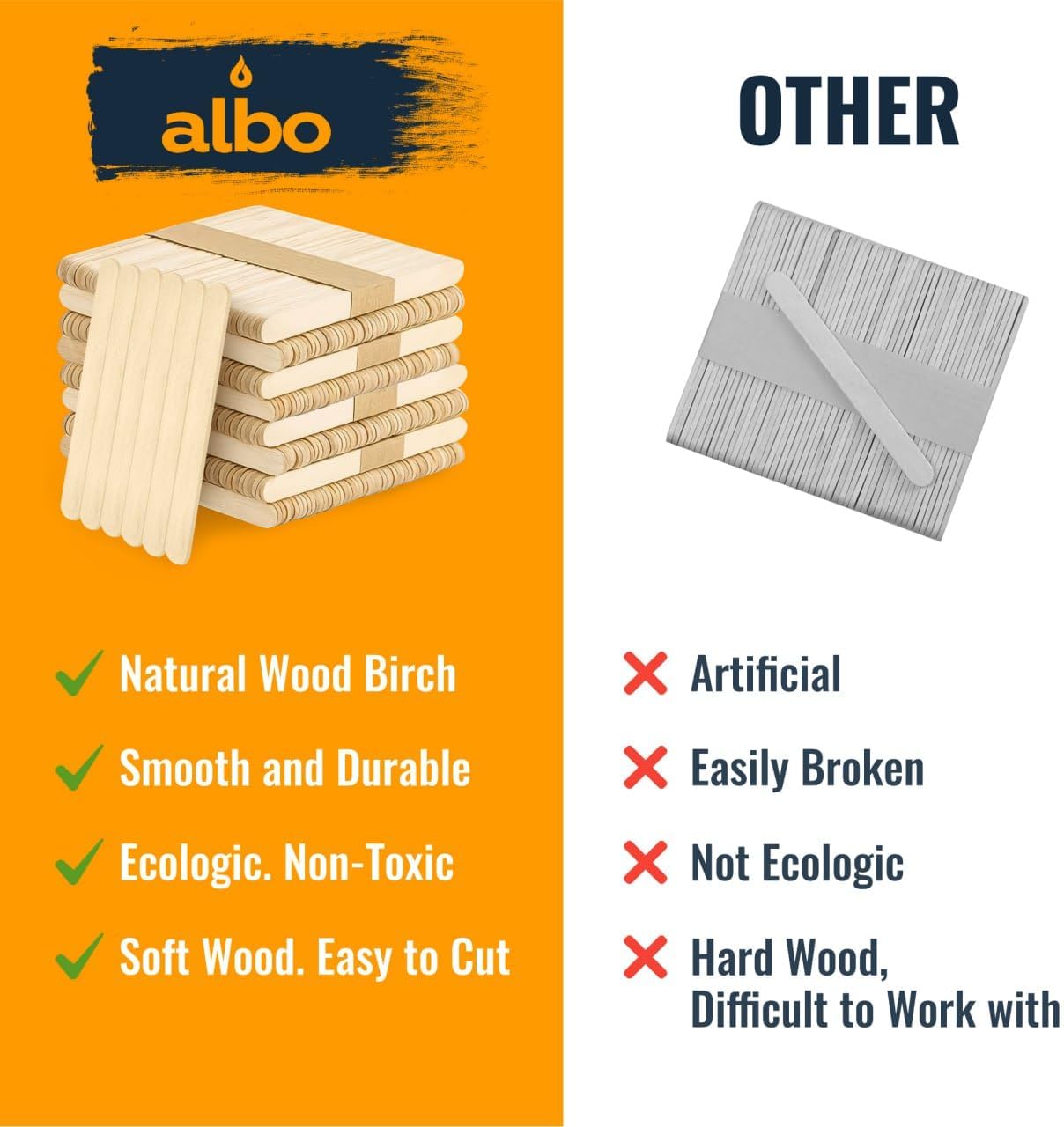ALBO Birch 4.5" Popsicle Sticks for Crafts, Food and DIY Projects, 1000 pieces
