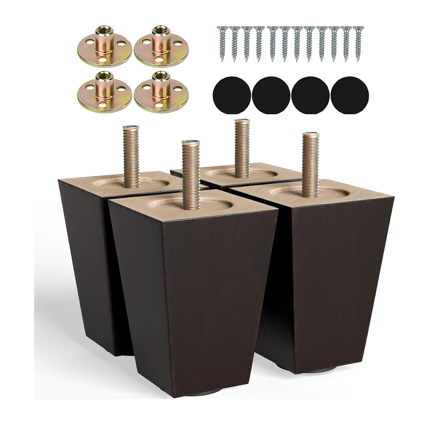 Albo Wood Heavy Duty Furniture Legs, 4 inch Height, Pack of 4 pcs, Brown