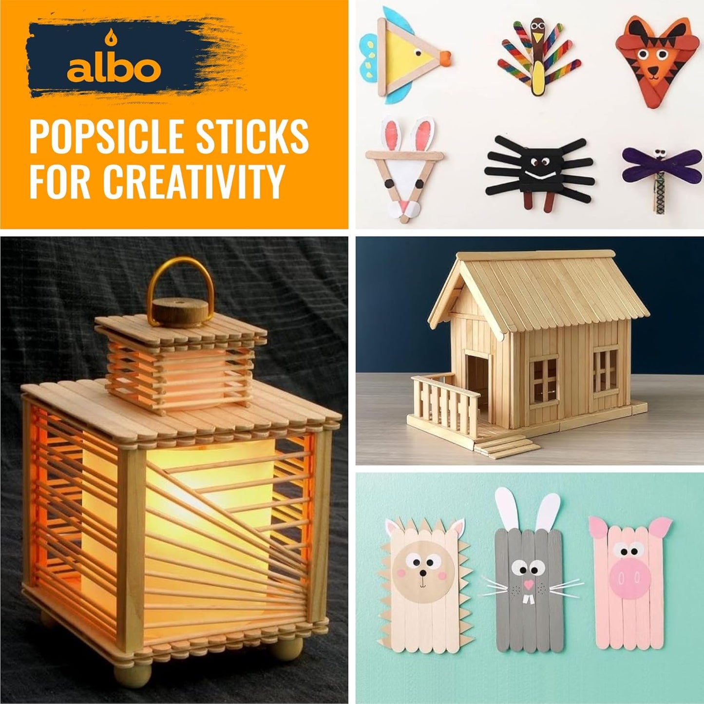 ALBO Birch 4.5" Popsicle Sticks for Crafts, Food and DIY Projects, 1000 pieces