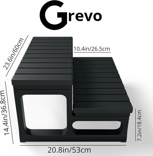 GREVO Black 2 Tier Slip Resistant Hot Tub Steps, Swim Spa Steps, Jacuzzi Steps, Outdoor Spa Steps