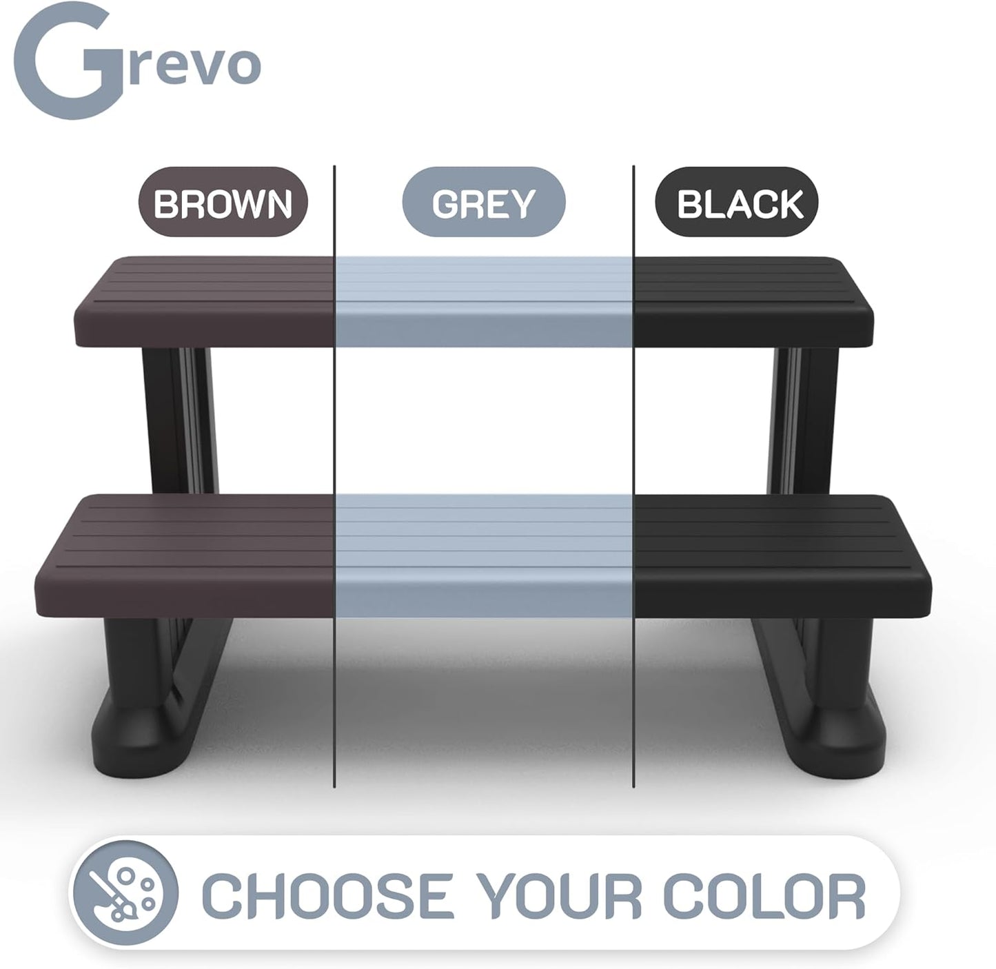 GREVO 2 Tier Plastic Slip Resistant Hot Tub Steps, Swim Spa Steps, Jacuzzi Steps, Outdoor Spa Steps, Brown Color
