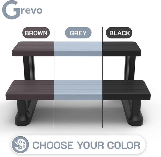 GREVO 2 Tier Plastic Slip Resistant Hot Tub Steps, Swim Spa Steps, Jacuzzi Steps, Outdoor Spa Steps, Grey Color