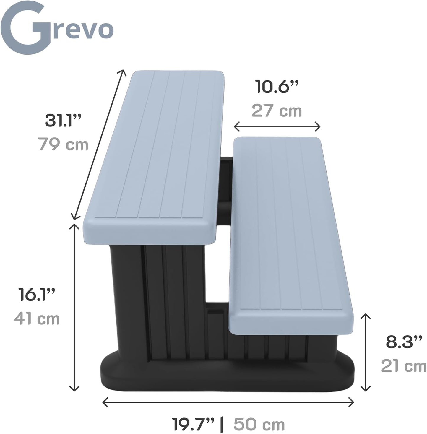 GREVO Hot Tub Steps, Spa Steps for Round or Straight Sided Spa, Grey