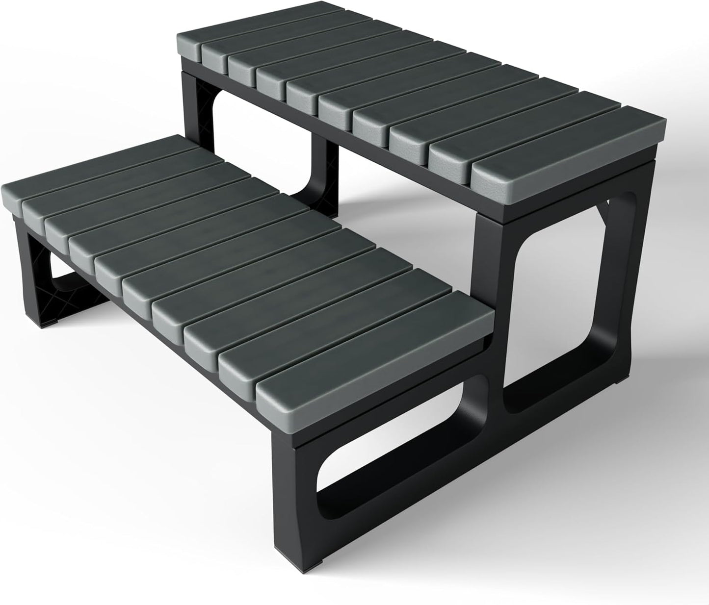 GREVO 2 Tier Slip Resistant Hot Tub Steps, Swim Spa Steps, Jacuzzi Steps, Outdoor Spa Steps, Grey Color