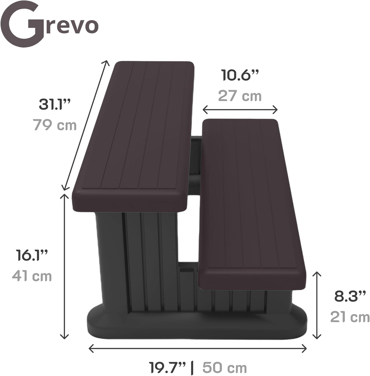 GREVO 2 Tier Plastic Slip Resistant Hot Tub Steps, Swim Spa Steps, Jacuzzi Steps, Outdoor Spa Steps, Brown Color