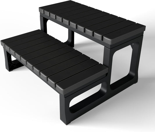 GREVO Black 2 Tier Slip Resistant Hot Tub Steps, Swim Spa Steps, Jacuzzi Steps, Outdoor Spa Steps
