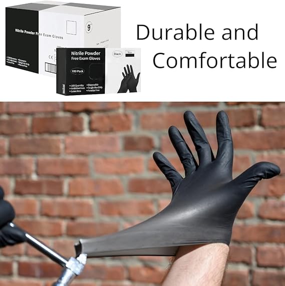 Disposable Black Nitrile Gloves, Size L, 5 Mil Latex, Pack 1000 pcs