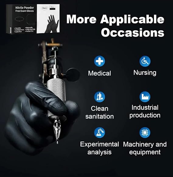 Disposable Black Nitrile Gloves, Size L, 5 Mil Latex, Pack 1000 pcs