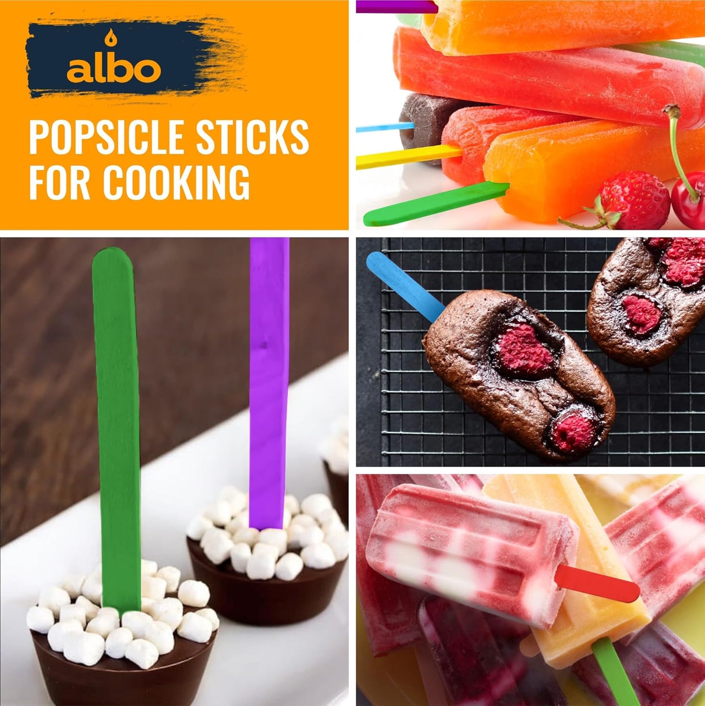 ALBO Birch 4.5" Colored Popsicle Sticks for Crafts, Foods and DIY Projects, 1000 pieces