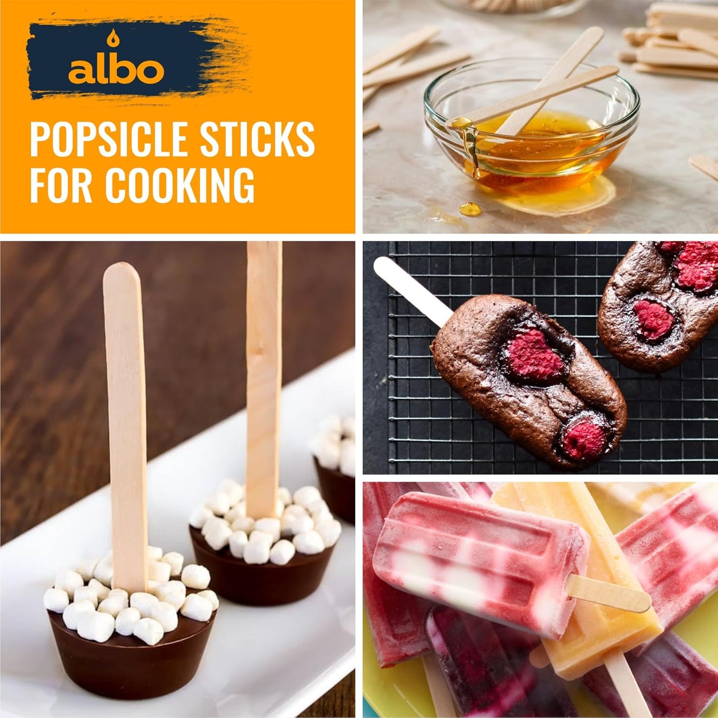 ALBO Birch 4.5" Popsicle Sticks for Crafts, Food and DIY Projects, 1000 pieces