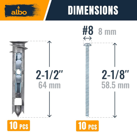 ALBO EZ Self-Drilling Drywall Toggle Anchors Kit Heavy Duty Metal Anchors 10pcs