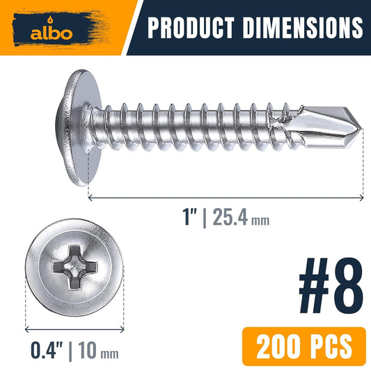 ALBO #8 x 1 inch Stainless Steel Self-Tapping Screws 200pcs