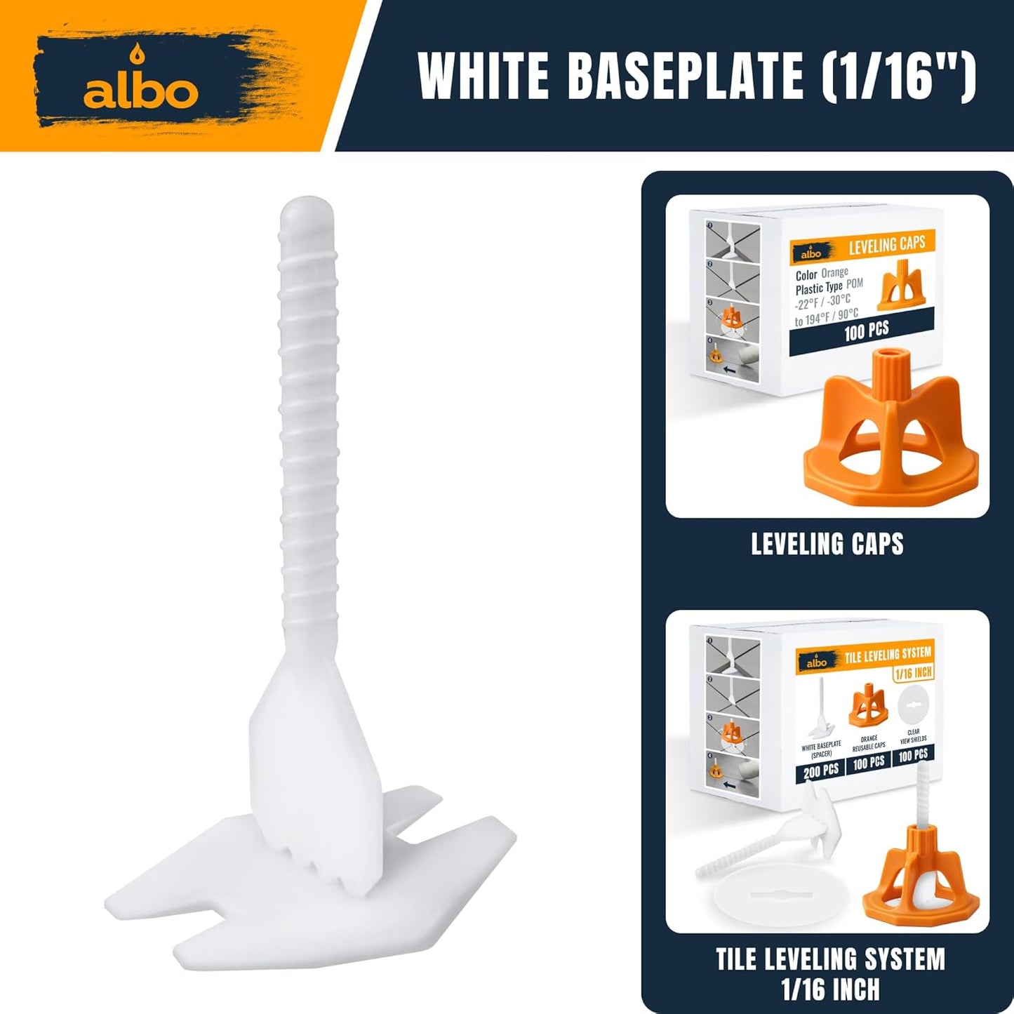 ALBO Tile Leveling System Base Plates 1/16" - 250 PCS - Professional Floor & Wall Spacers, Anti-Lippage Installation Clips for All Tile Formats, Self-Leveling Spacer System New