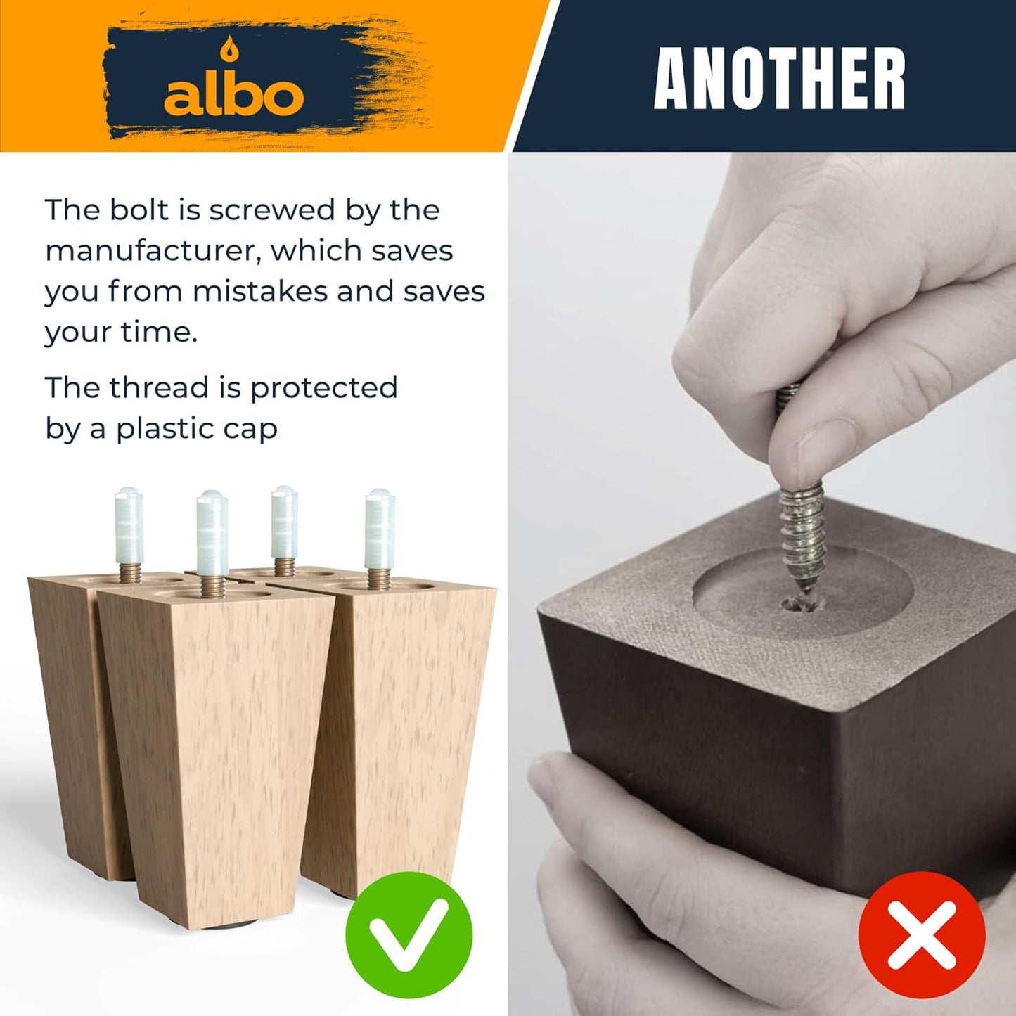 Albo Wood Heavy Duty Furniture Legs, 4 inch Height, Pack of 4 pcs, Brown
