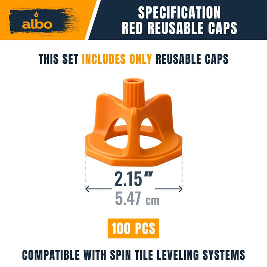 ALBO 100 Reusable Orange Caps for Tile Leveling System - Floor & Wall Spacers for Ceramic, Stone & Tile