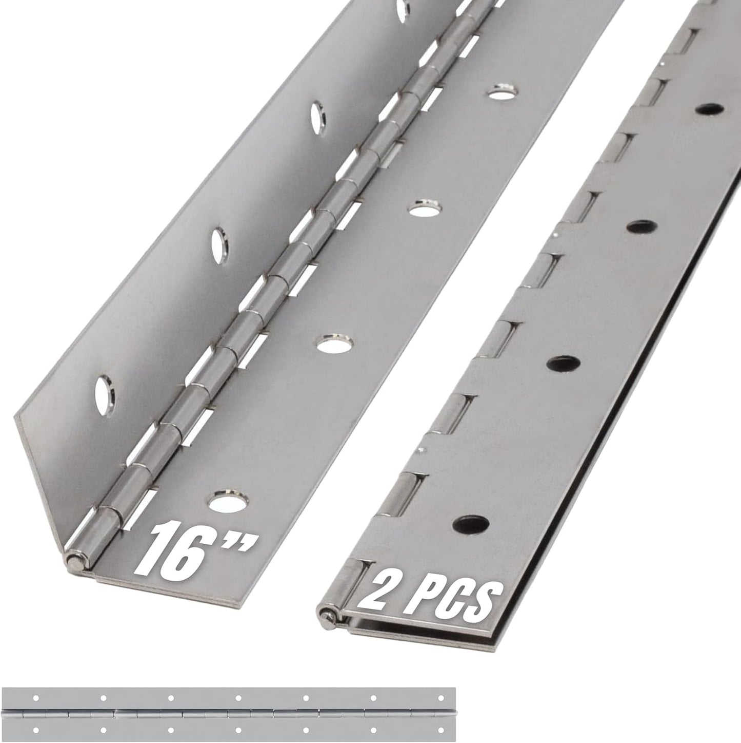 ALBO 16" Silver Heavy Duty Piano Hinge Continuous, Stainless Steel, Set of 2 pcs