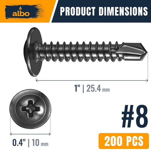 ALBO #8 x 1 inch Stainless Steel Self-Tapping Truss Head Screws 200pcs
