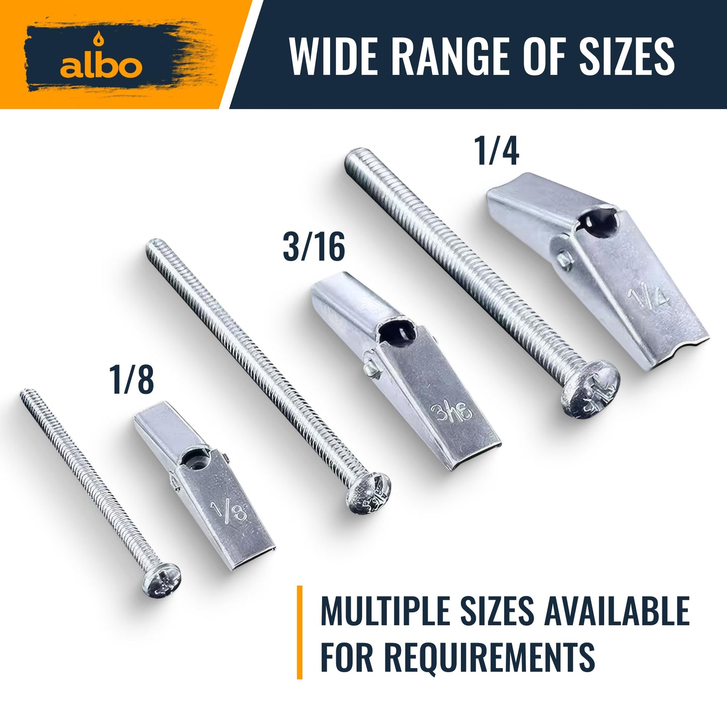 ALBO 25-Piece Heavy Duty Hollow Wall Anchors Kit for Drywall Ceilings with Screw Spring/Includes Toggle Bolts and Wing Nut Assortment in 3 Sizes (1/8in, 3/16in, 1/4in)
