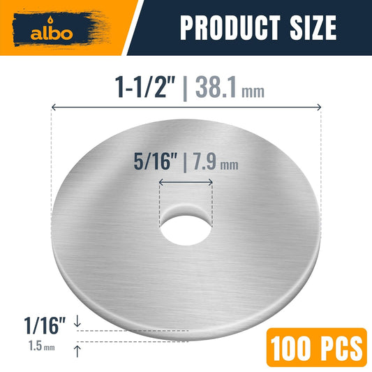 ALBO 5/16" x 1-1/2" 304 Stainless Steel Fender Flat Washers 100pcs