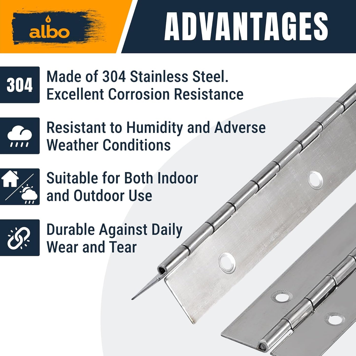 ALBO 16" Silver Heavy Duty Piano Hinge Continuous, Stainless Steel, Set of 2 pcs