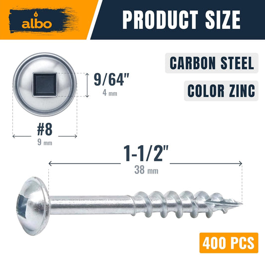 ALBO #8 x 1-1/2" Pocket Hole Screws, 400 PCS