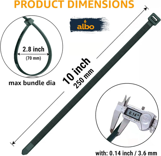 ALBO 10 Inch Green Zip Ties 100 Pack