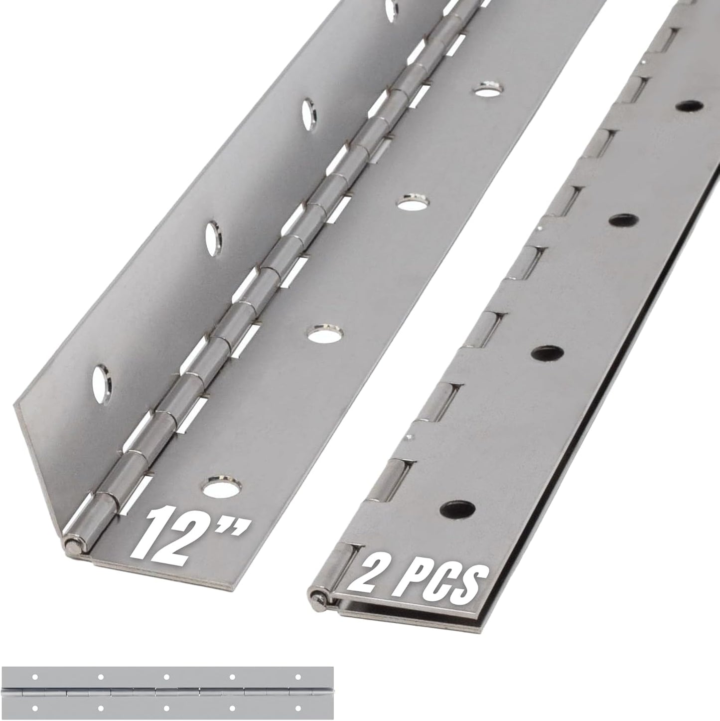 ALBO 12" Silver Heavy Duty Piano Hinge Continuous, Stainless Steel, Set of 2 pcs