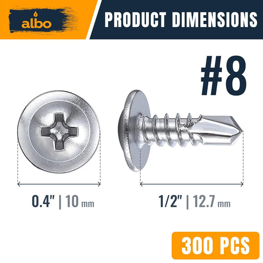 ALBO #8 x 1/2 inch Stainless Steel Self-Tapping Screws 300pcs