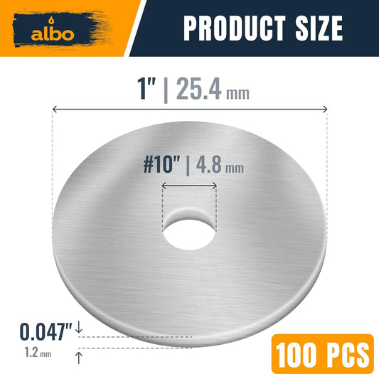 ALBO #10 x 1 inch Stainless Steel Fender Flat Washers 100pcs