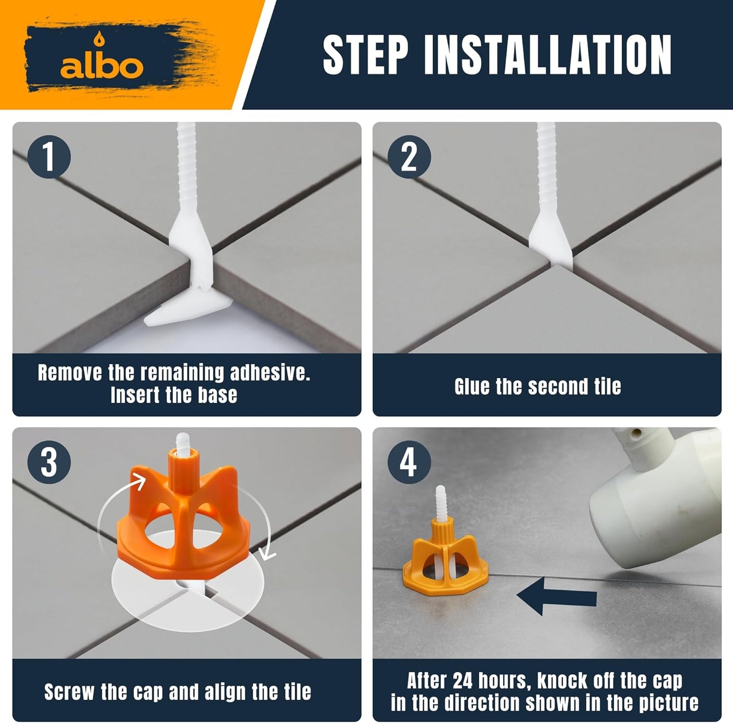 ALBO Tile Leveling System Protection Plates - 100 PCS - Clear Scratch - Resistant Shields for Professional Floor & Wall Installation Compatible with Self-Leveling Spacer Kits, Fits All Tile Sizes