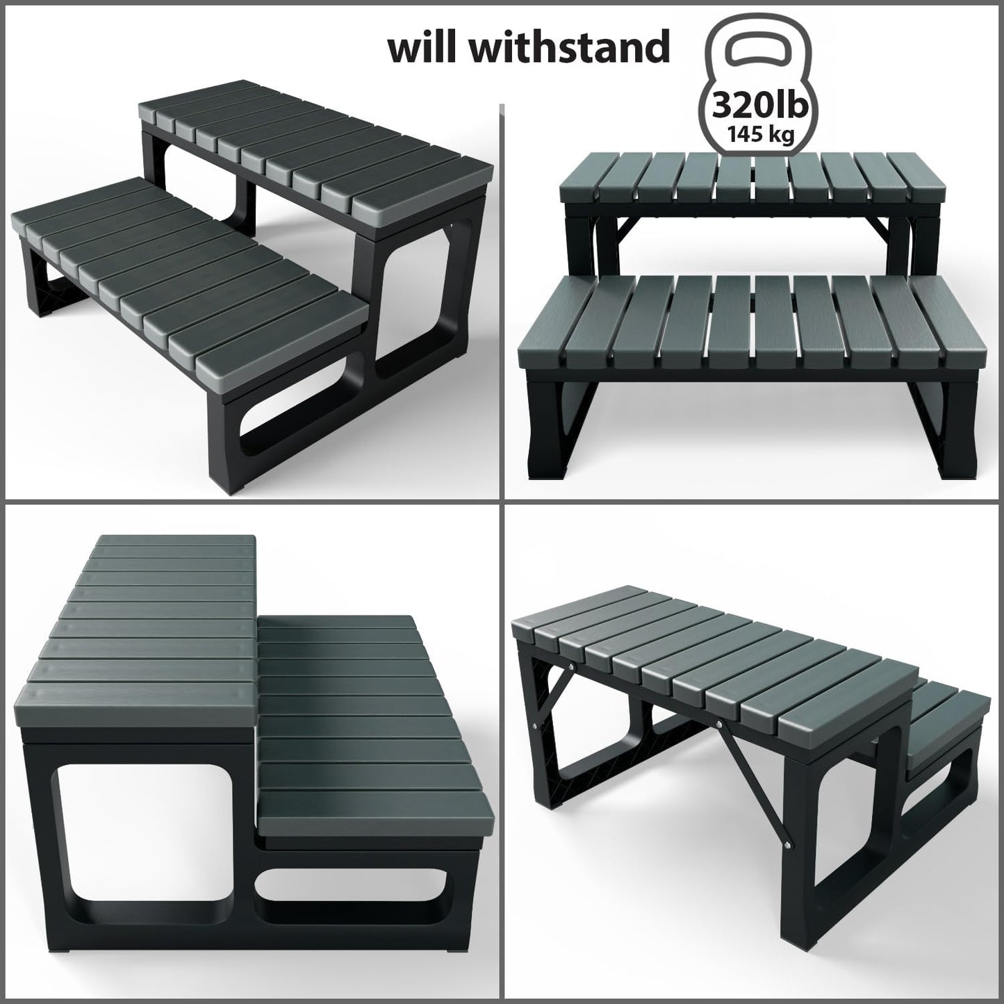 GREVO 2 Tier Slip Resistant Hot Tub Steps, Swim Spa Steps, Jacuzzi Steps, Outdoor Spa Steps, Brown Color