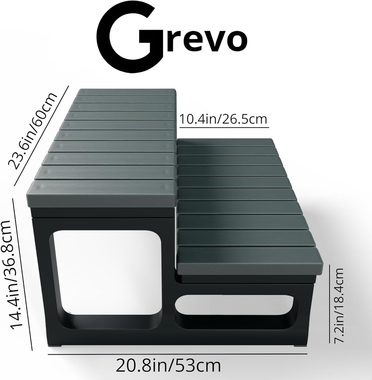GREVO 2 Tier Slip Resistant Hot Tub Steps, Swim Spa Steps, Jacuzzi Steps, Outdoor Spa Steps, Grey Color