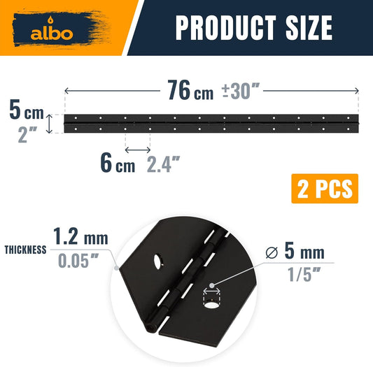 ALBO 30" Black Heavy Duty Piano Hinge Continuous, Stainless Steel, Set of 2 pcs
