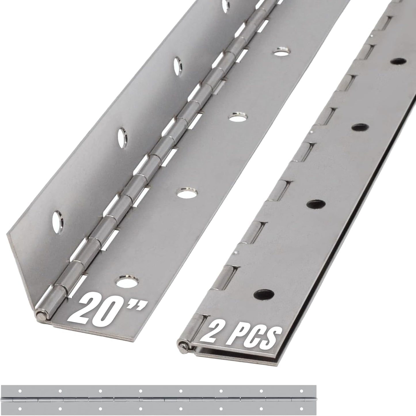 ALBO 20" Silver Heavy Duty Piano Hinge Continuous, Stainless Steel, Set of 2 pcs
