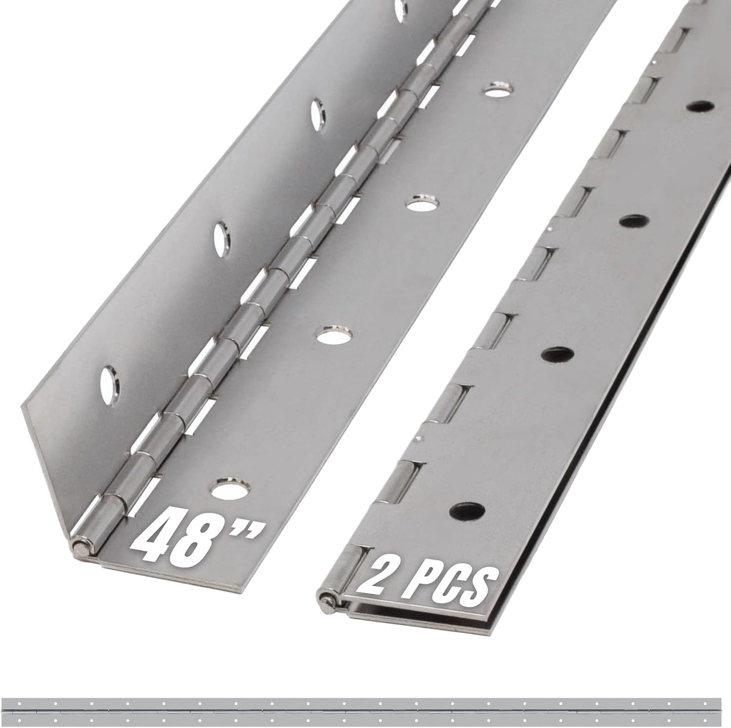 ALBO 48" Silver Heavy Duty Piano Hinge Continuous, Stainless Steel, Set of 2 pcs