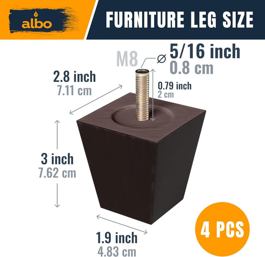 Albo 3 inch Heavy Duty Wood Furniture Legs 4-Pack Brown