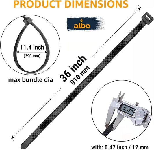 ALBO Black Zip Ties 36 Inch 200lb 50 Pack