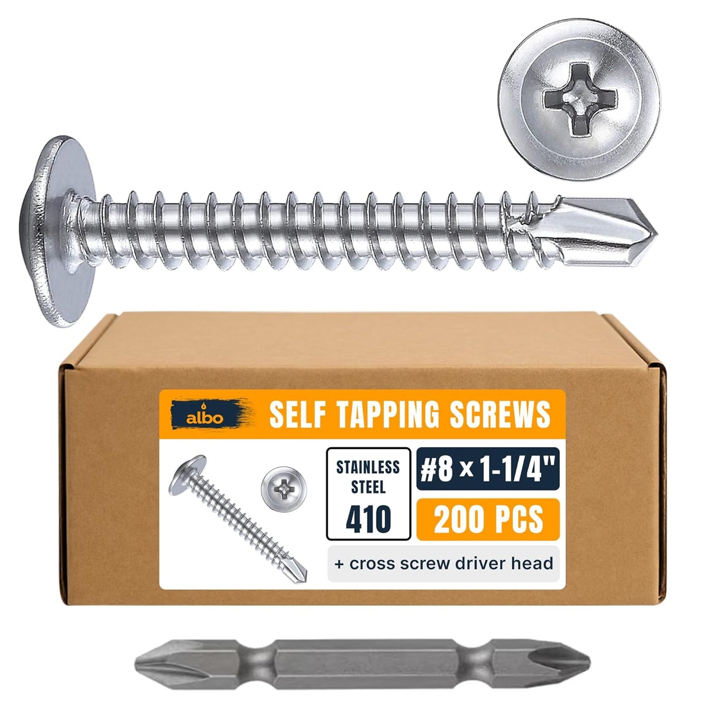 ALBO #8 x 1/2 inch Stainless Steel Self-Tapping Truss Head Screws 400pcs