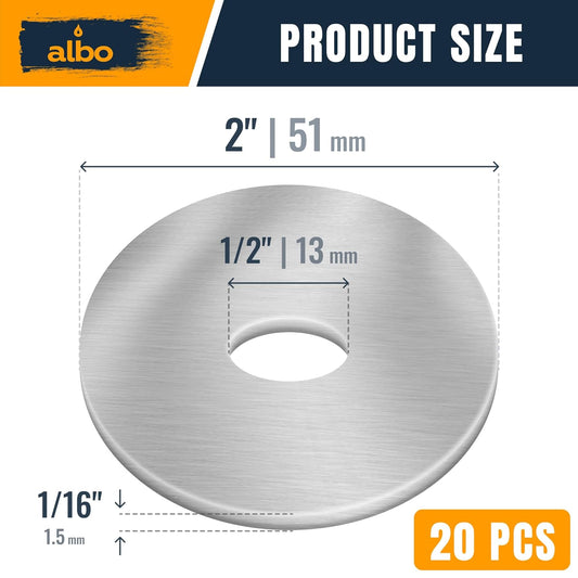 ALBO 1/2" x 2" Stainless Steel Fender Flat Washers 20pcs