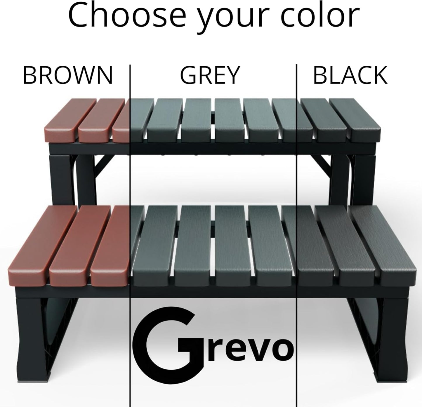GREVO 2 Tier Slip Resistant Hot Tub Steps, Swim Spa Steps, Jacuzzi Steps, Outdoor Spa Steps, Brown Color