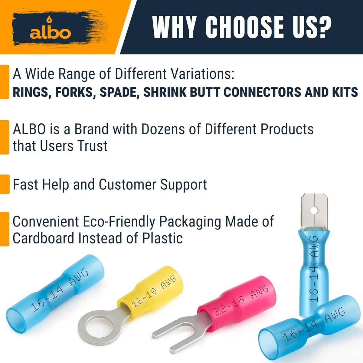 ALBO Blue Heat Shrink Ring Terminal Kit 16-14 AWG 250pcs
