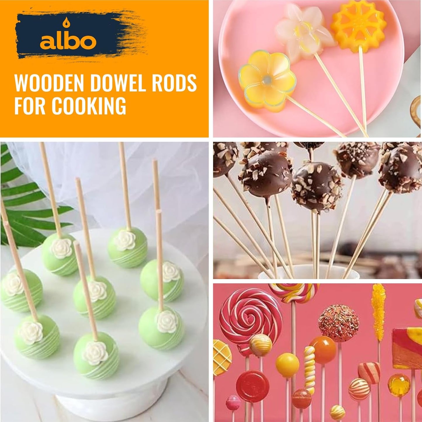 ALBO Bamboo Wooden Dowel Rods, 1/4" x 6" Round Wood Sticks for Crafts and DIY, 100 pieces