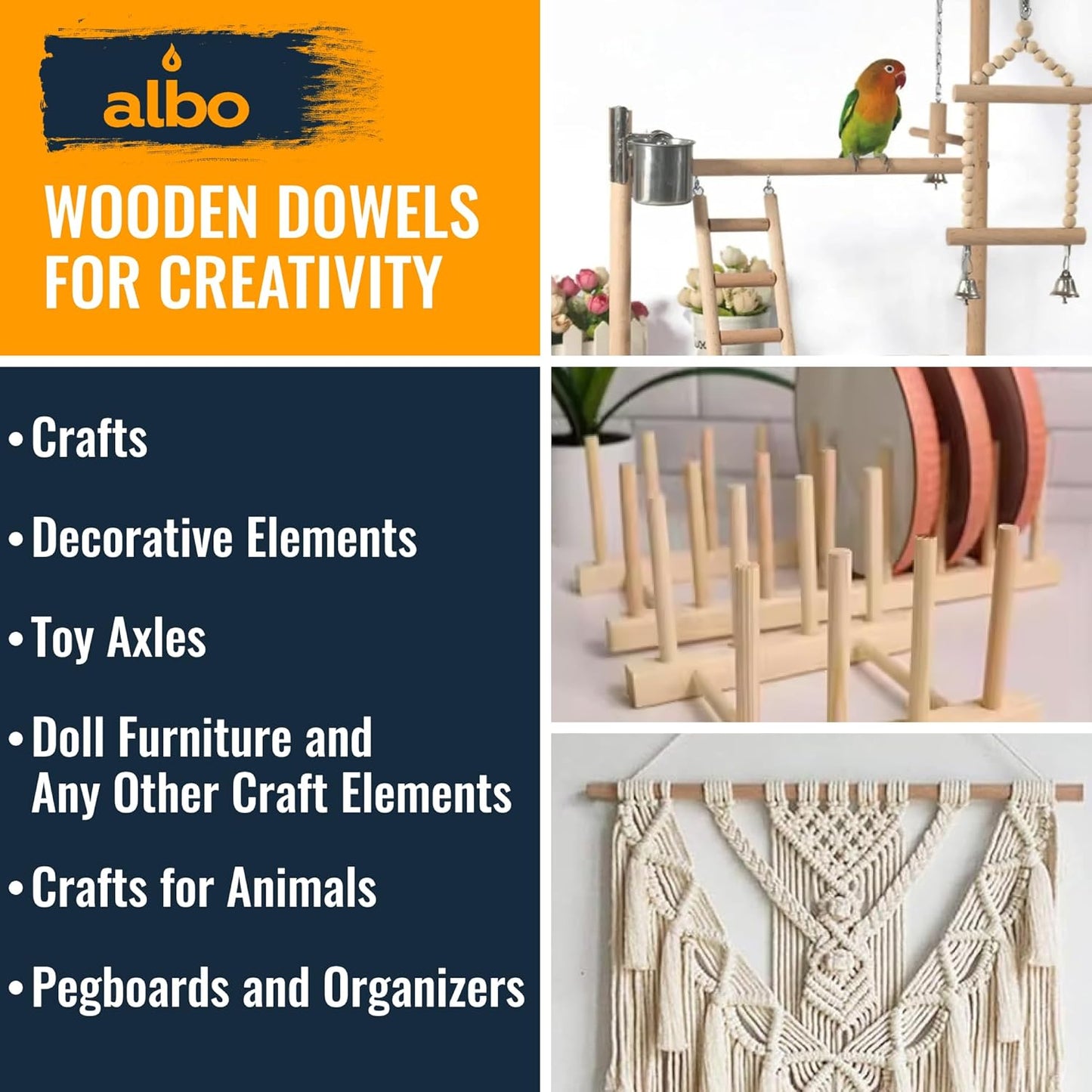 ALBO 1/2" x 12" Wooden Dowel Rods, Birch Natural Hardwood Rods, 25 pieces