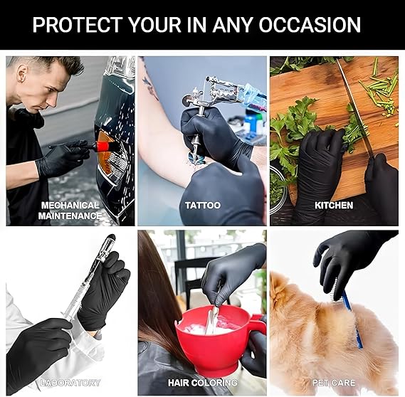 Disposable Black Nitrile Gloves, Size L, 5 Mil Latex, Pack 1000 pcs