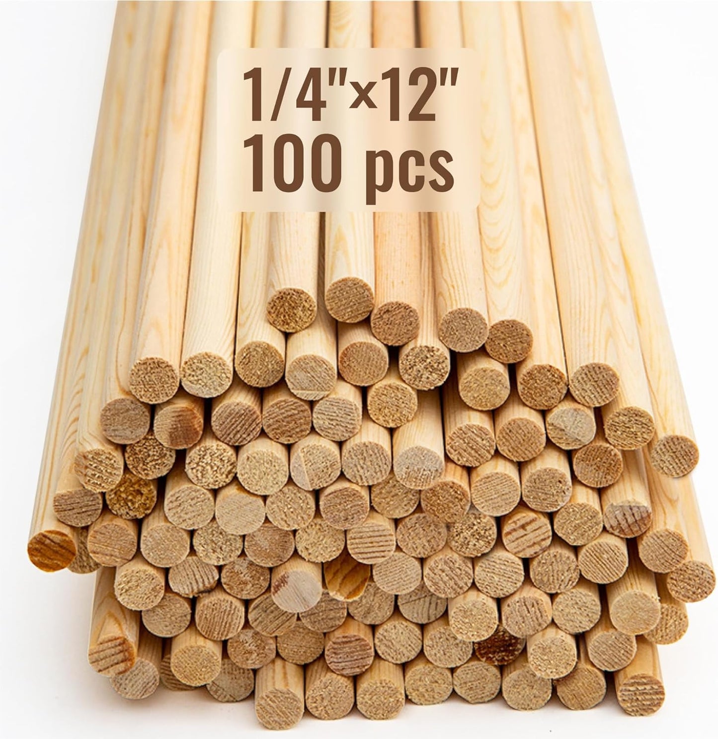 ALBO Bamboo Wooden Dowel Rods, 1/4" x 12" Round Wood Sticks for Crafts and DIY, 100 pieces