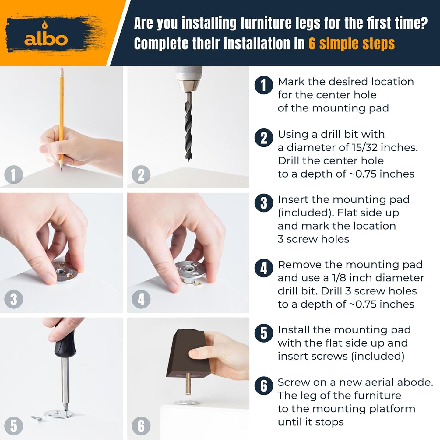 Albo Wood Heavy Duty Furniture Legs, 2 inch Height, Pack of 4 pcs, Brown