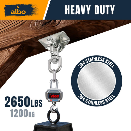 Albo Heavy Duty Swing Hangers 2 Pack, 2650 LBS, 360° Swivel Ceiling Mount Kit with Locking Carabiners – Indoor Outdoor Hardware for Hammock Chair, Porch Swing, TRX & Boxing Bag