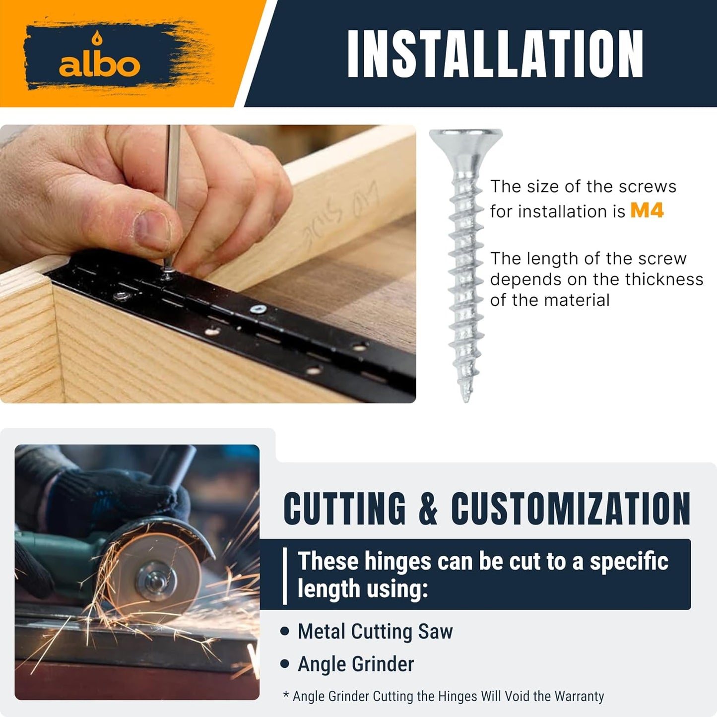 ALBO 16" Black Heavy Duty Piano Hinge Continuous, Stainless Steel, Set of 2 pcs