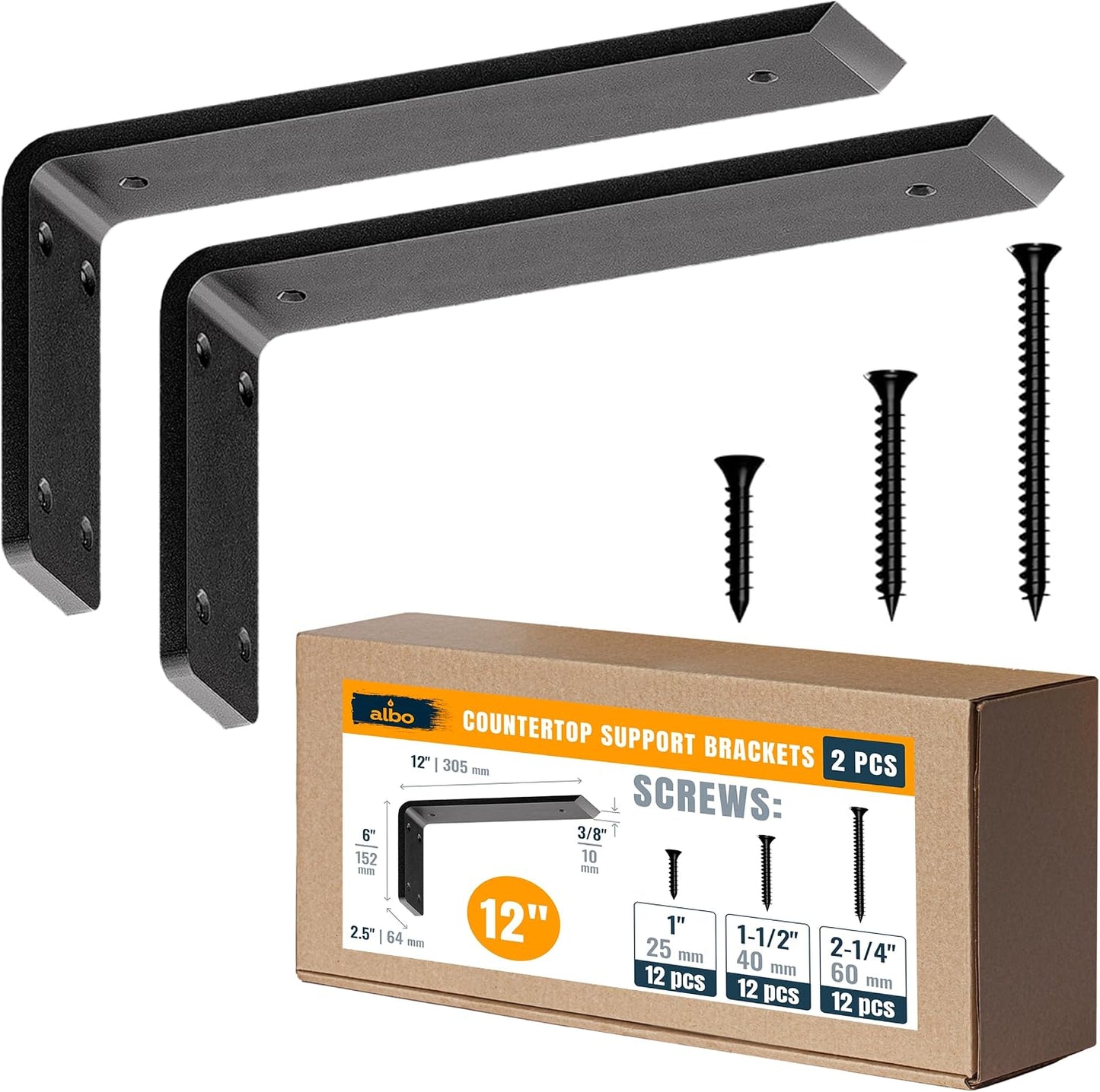 Albo Countertop Support Brackets 4Pcs 20 Inch Heavy Duty Reinforced Black Steel
